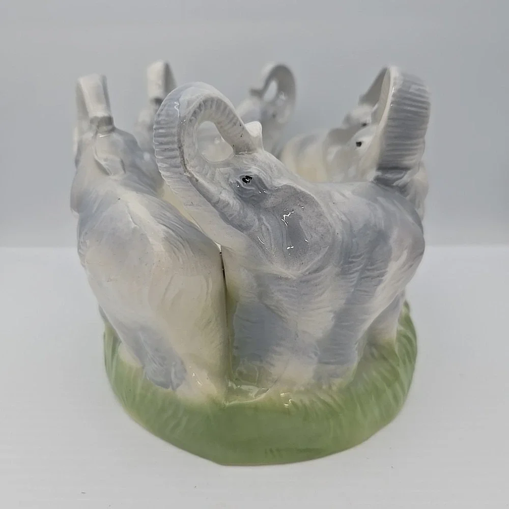 Vintage Ceramic Elephants Marching Bowl‎ Trunks Up Decorative Tabletop Animal